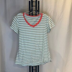 Horny Toad Short Sleeve Tee with Coral and Gray Stripes